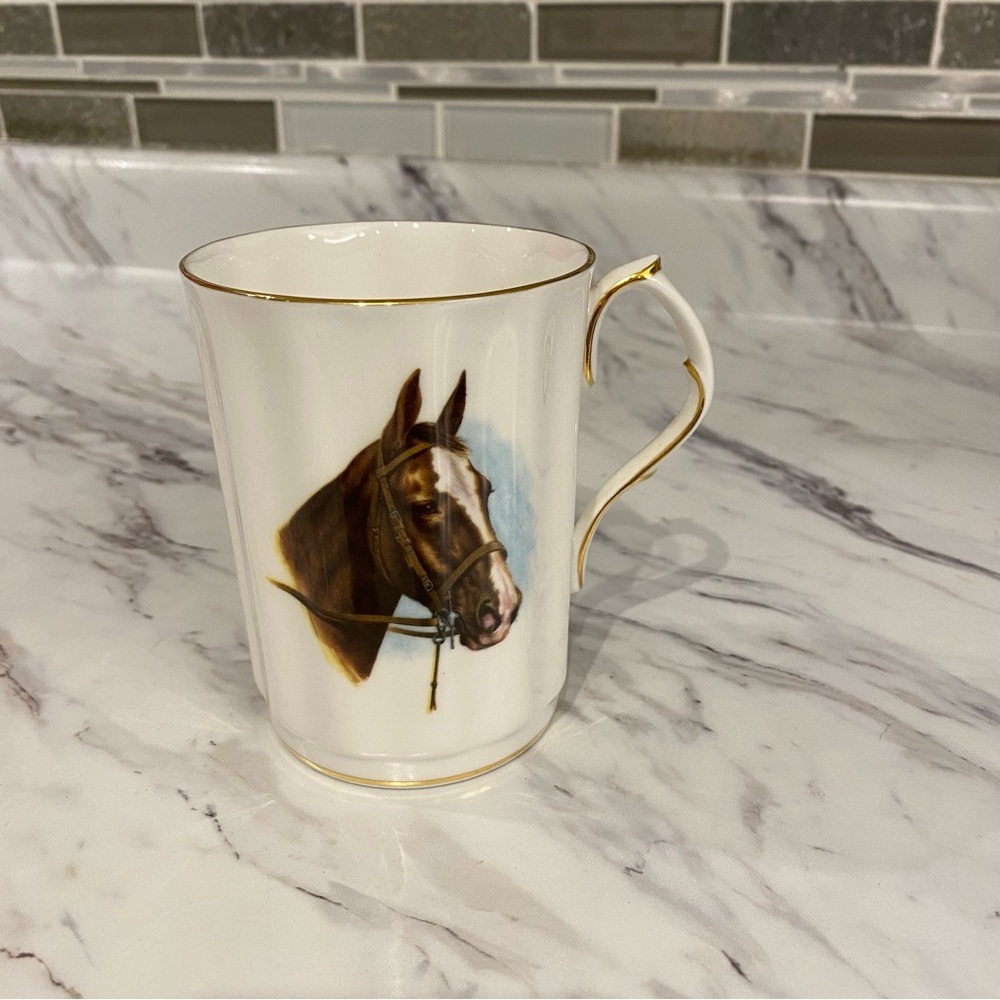 Vintage Royal Windsor coffee cup Fine Bone China gold rimmed tea cup with horse